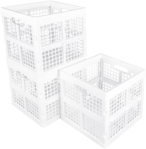 Eslite 3-Pack Collapsible Plastic Storage Crates,Foldable Crates for Storage,16L (White) by Eslite