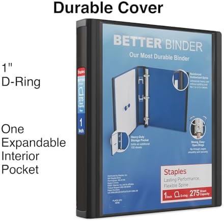 Staples Better Binder, 1 Inch D-Ring, Black, 275 Sheets, 3-Pack - Image 2