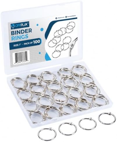 Loose Leaf Binder Rings 1 Inch (100 Pack) – Sturdy Book Rings, Index Card Rings, Key Rings, Flashcard Rings, Notebook Paper Rings, Metal Rings for Office, School or Home by OFFPLEX