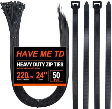 Large Zip Ties 24 inch,50 Pack Long Zip Ties Heavy Duty Big Black Cable Ties with 220 lb Tensile Strength. by HAVEMETD