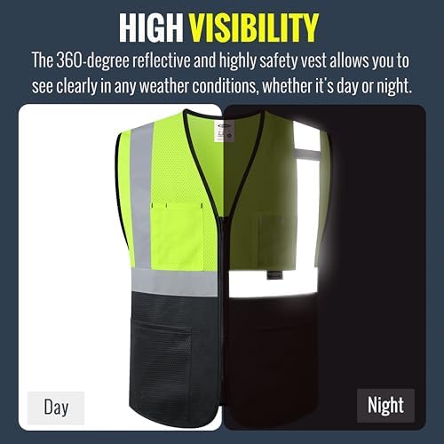 JKSafety Safety Vest for men women Hi Vis Vest with Pockets and Zipper High Visibility Construction Vests BX310 - Image 2