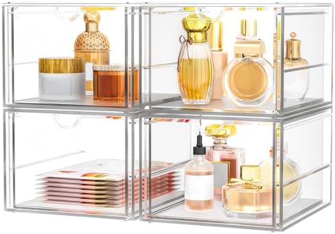 caktraie 4-Pack 4-Drawer Acrylic Storage Organizer for Desk, Crafts,Vanity by shoeboxesanddeskorganizers