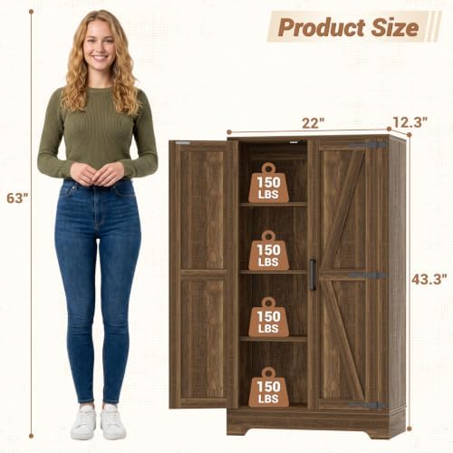 Unikito Kitchen Pantry Cabinet with Adjustable Shelves, Weathered Brown - Image 2
