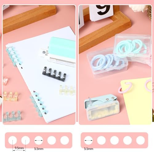 ReliThick 52 Pcs Binding Machine Set Includes 1 Pcs 6 Holes Binder Punch 1 Pcs Single Hole Binder Machine 20 Pcs 5 Ring Plastic Loose Leaf Binder Rings 30 Pcs Small Binder Rings for Home Office - Image 3