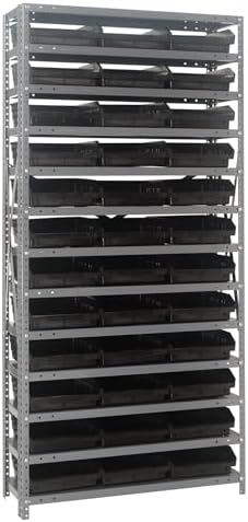 Quantum Storage Systems 1275-109BK Steel Shelving Unit with 4" Shelf Bins, 12" D x 36" W x 75" H, Black by QuantumStorageSystems