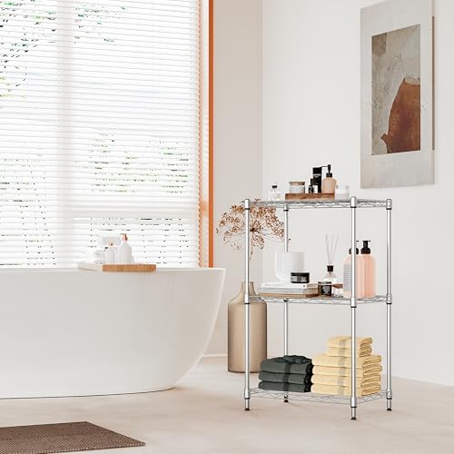 IZEUK 3 Tier Metal Wire Shelving Rack Storage Shelves for Kitchen, Bedroom, Living Room or Laundry Room, Chrome, 17.7" W x 11.8" D x 28.8" H - Image 2