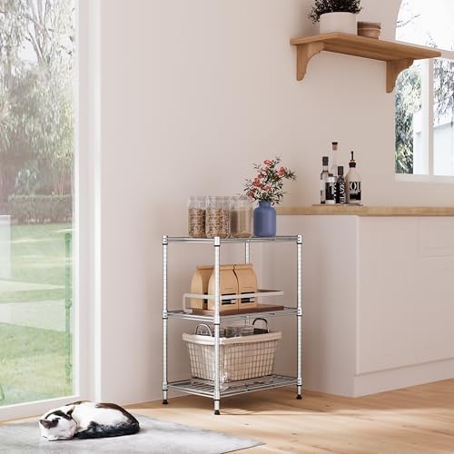 IZEUK 3 Tier Shelf, Heavy Duty Steel Wire Shelving Unit for Home, Kitchen, Laundry Room Organization, Office Storage Rack (17.7" W x 11.8" D x 26.3" H, 450LBS, Chrome) - Image 5