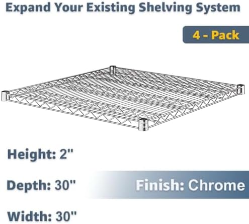 30" x 30" 4 Pack Replacement Shelving for Wire Rack Systems, NSF Chrome, 600 lb Capacity - Image 2