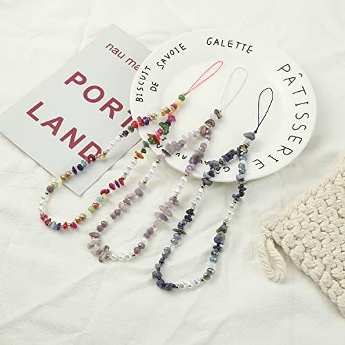 6PCS Beaded Phone Charms Strap Fruit Star Faux Pearl Rainbow Beads Phone Chains Beaded Lanyard for Camera Key Wallet Valentines Day Gifts for Her Women - Image 5