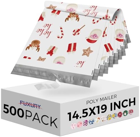 Fuxury Christmas Poly Mailers 14.5x19 Inch 500Pcs,Large Shipping Bags for Clothing,Strong Adhesive Shipping Envelopes for Small Business, Self Seal Poly Bag Mailing Envelopes White Santa Gift Decor by Fuxury