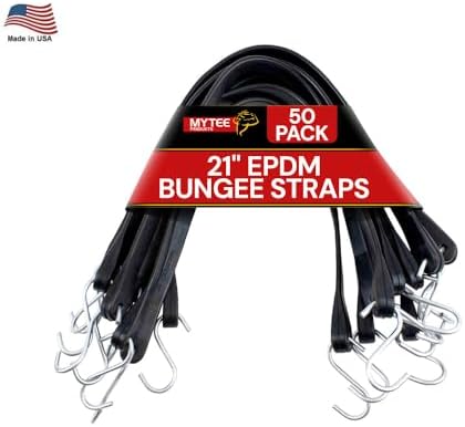 Mytee Products 21" EPDM Rubber Tarp Bungee Straps – 50 Pack, Made in USA, 150% Max Stretch Heavy Duty Weather-Resistant Tarp Straps for Flatbed Trucks, Trailers, Cargo & Outdoor Tie-Down Use - Image 2