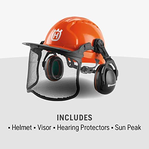 Husqvarna 592752601 Chainsaw Helmet with Metal Mesh Face Shield, Adjustable Ear Muffs for Hearing Protection, and Sun Peak, HDPE Forestry Helmet Shell, Orange - Image 4