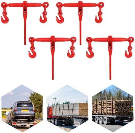 Ratchet Chain Binder 5/16"-3/8", 4 Pcs Load Binders, 5400lbs Capacity Ratchet Load Binder, Ratchet Lever Binder with G70 Hooks, Heavy Duty Ratchet Boomer for Tie Down, Hauling, Towing (Red) - Image 4