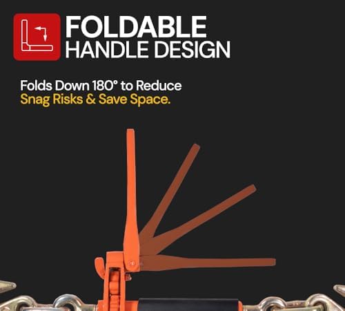 4 Pack 3/8" - 1/2" Hi-Viz Orange Quick Folding Handle Ratchet Load Binder with Grab Hook 12,000 lbs WLL | Tie Down Hauling Chain Binders for Flatbed Truck Trailer - Image 4