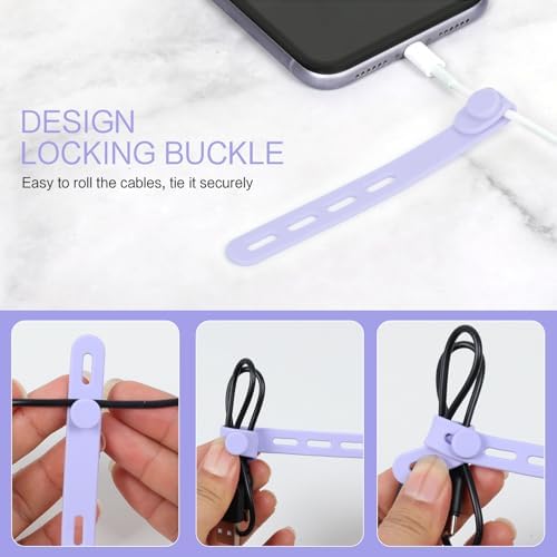 Donruby 24Pcs Silicone Cable Ties, Reusable Cord Organizer Straps, Purple - Image 4