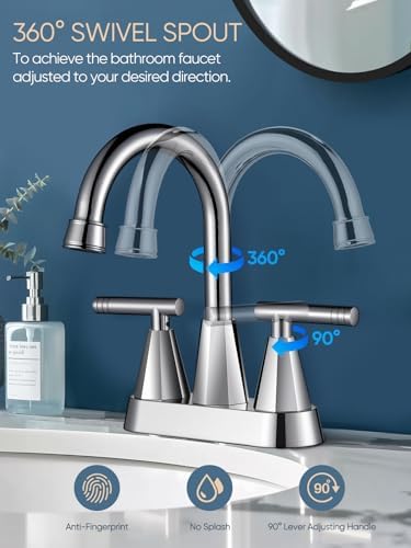 Cobbe Chrome Bathroom Faucets, Centerset Bathroom Sink Faucet 4 Inch - Image 5