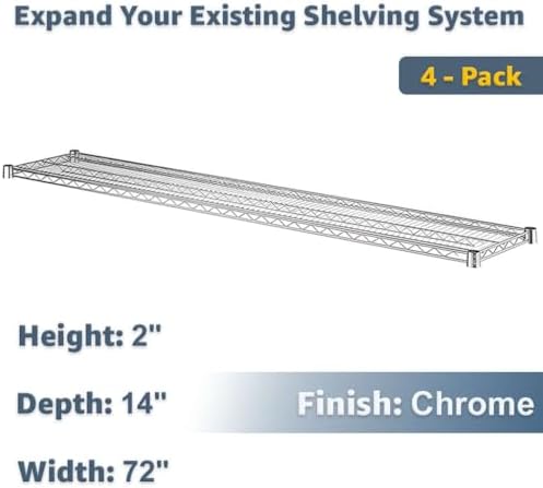 14x72 4-Pack Chrome Wire Shelf, NSF Metal Storage Rack Shelving Add-On Extra Tier Replacement - Image 2