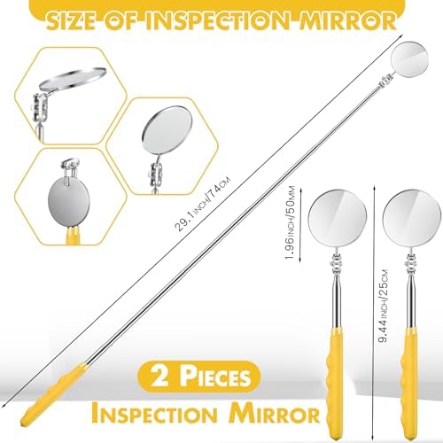 Copkim 2 Pcs Telescoping Inspection Mirror Mechanics Mirror,50mm,Yellow - Image 2
