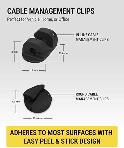 Scosche CMAA2R-6PKRP 6 Pack Adhesive Cable Management Clip Kit in Two Styles, Cord Organizer, Wire Holder for Desk, Nightstand, Phone Charger, Computer, Home, Office, Car, Black - Image 2