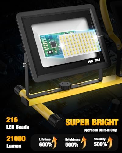 Upgraded LED Work Lights with Stand, 21000 Lumen, 3-Head Adjustable Work Light, Waterproof Foldable Tripod, Extended Cord for Outdoor & Indoor Job Sites, Workshops, Construction, Garage Lighting - Image 3