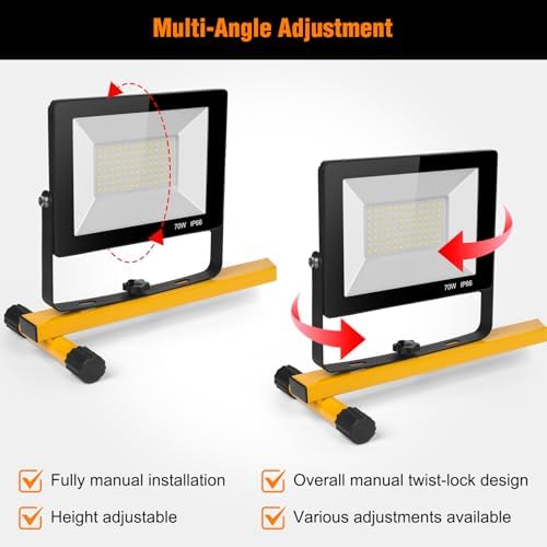 LED Work Lights with Stand, 21000 Lumen, 3-Head Adjustable Work Light - Image 4