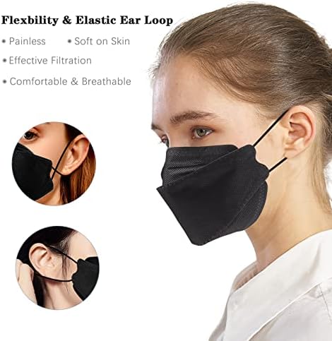 60PCS KF94 Disposable Face Mask, Disposable Individually Packaged Masks, Fish Mouth Type 4-Ply Breathable Mask with Adjustable Nose, Comfortable Breathable. Outdoor, Daily Use (Black) - Image 6