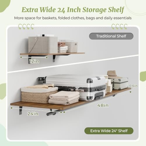 IAE Wall Mounted Clothes Rack with Shelf and Hanging Rod, 48x24in, Walnut - Image 2