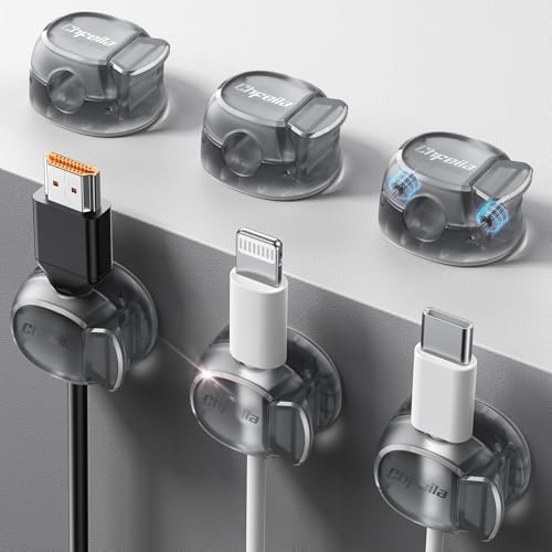 Chfeila 6 Pack Cable Clips, Dorm Room Essentials - Dual Spring Cord Organizer for Cubicle Decor, Cute Desk Organizers and Accessories, Teen Dorm Room Decor, Cubicle Accessories, Nightstand,Clear Black by Chfeila
