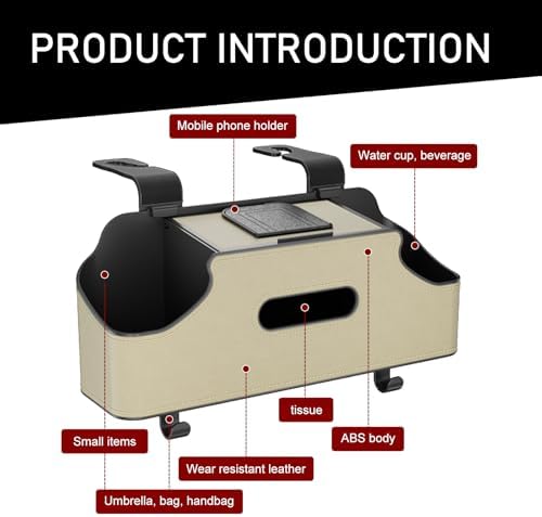 Car Back Seat Storage Box, Leather Car Seat Back Multifunctional Organizer, Detachable Partition Design Backseat Storage Box for Cars, Great Fit for Kids and Travel (Beige) - Image 4