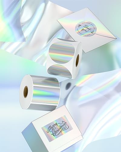 MUNBYN 2.25x1.25 Holographic Thermal Labels, 400 Sheets/1 Roll, Silver - Image 2