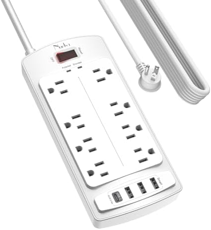 Surge Protector Power Strip - Nuetsa Flat Plug Extension Cord with 8 Outlets and 4 USB Ports, 20 Feet Power Cord, 2700 Joules, ETL Listed, White by Nuetsa