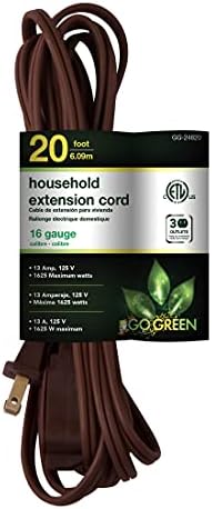 Go Green Power Inc. 20ft Household Extension Cord, Brown, 3 Outlets - Indoor Use Only, Kink-Free, Child-Safe Covers, Ideal for Everyday Electronics by PowerByGoGreen