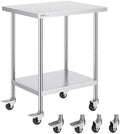 VEVOR Stainless Steel Work Table 24 x 30 x 38 Inch, with 4 Wheels, 3 Adjustable Height Levels, Heavy Duty Food Prep Worktable for Commercial Kitchen Restaurant, Silver by VEVOR