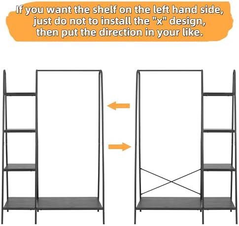 Finnhomy Rustic Clothes Rack, Clothing Rack for Hanging Clothes Heavy Duty Garment Rack with 5 Wood Shelves Freestanding Portable Closet Organizer for Bedroom/Entryway/Boutiques，Matte Black - Image 7