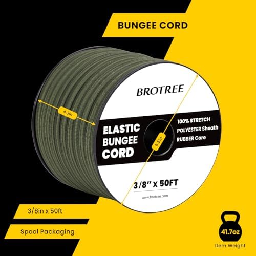 Brotree Bungee Cords 3/8" x 50ft Elastic Shock Cord 100% Stretch Cord - Image 2