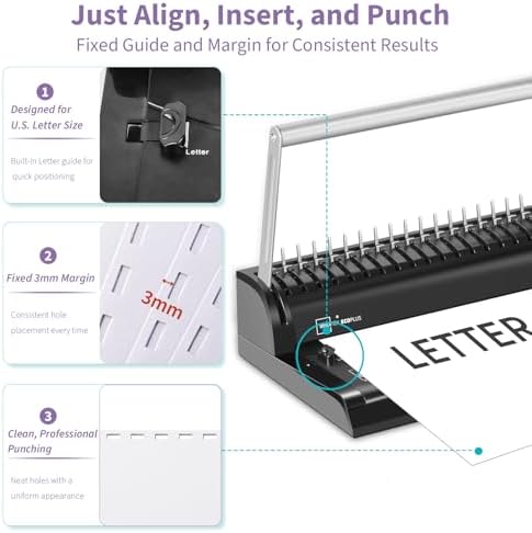 Binditek Binding Machine, 19Hole, 145 Sheets, for Letter Size, Fixed Margin - Image 2