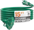 15FT 16 Gauge Green Outdoor Extension Cord with Multiple Outlets by Deeklify