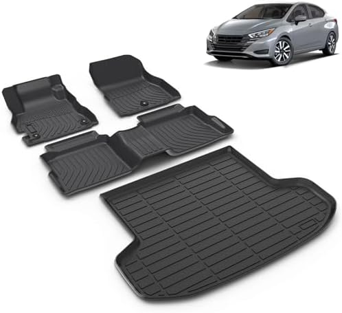 All Weather Car Floor Mats & Cargo Liner Set Fit for Nissan Versa 2020 2021 2022 2023 2024 2025 Floor Liners Trunk Liner Versa Cargo Mat Accessories Black by VOUKIY