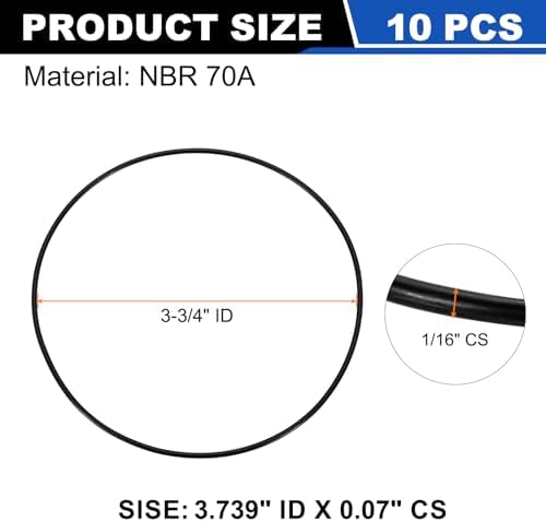 uxcell 10Pcs AS-044 NBR 70A O-Rings 3-3/4"ID x 1/16"CS/3.739"ID x 0.07"CS - Image 2