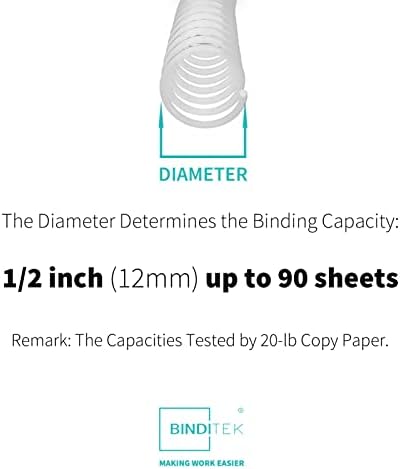 Binditek Plastic Spiral Binding Coils, 12 mm, 4:1 Pitch, White, 50 Pack - Image 3