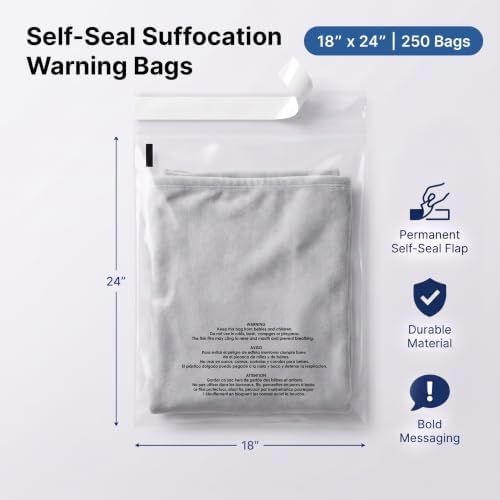 18" X 24" (250 Count) Self Seal Clear Poly Bags with Suffocation Warning - Image 2