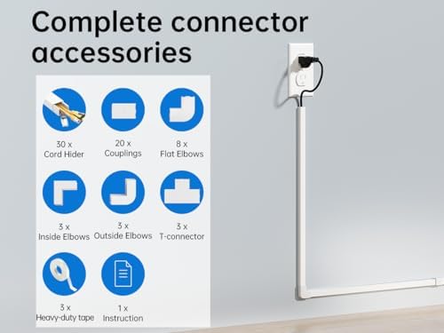 Delamu Cord Hider, 471in Total Cord Covers for Wires on Wall, Paintable Cable Cover for Wall Mounted TV, Easy Install Cable Raceways to Hide 1-2 Cords, 30 Pack, Each 15.7"L x 0.59"W x 0.40"H, White - Image 3