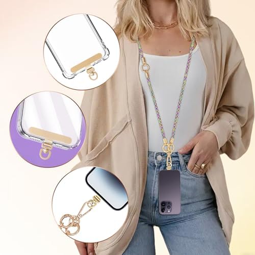 Crystal Phone Strap Crossbody Rhinestone Cell Phone Neck, Rainbow - Image 4