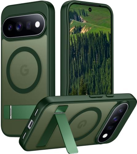 Temdan Designed for Google Pixel 11 Pro XL Case 2026, [Built-in Invisible Kickstand][Compatible with MagSafe][Military Grade Shockproof] Slim Translucent Matte Phone Case-Green by Temdan
