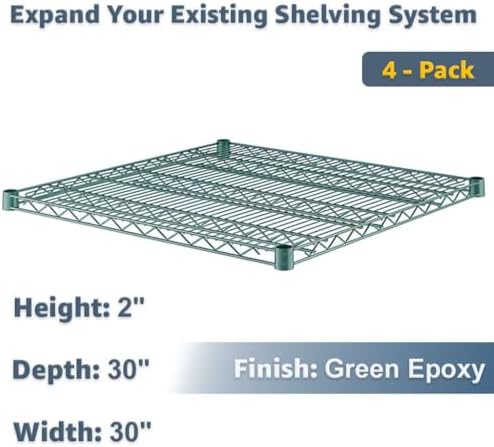 30" x 30" 4 Pack Replacement Shelving for Wire Rack Systems, NSF Green, 600 lb Capacity - Image 2