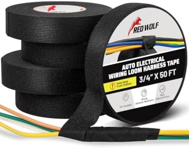 RED WOLF Wiring Harness Tape High Temp Wire Cable Loom Self-Adhesive Fabric Tape for Electrical Automotive Engine Harness Wrap Protection Noise Damping Cables Fixed 3/4 Inch x 50 FT 5 Rolls by REDWOLF
