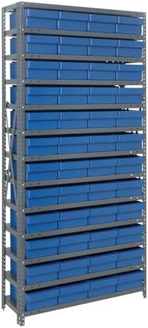 Quantum Storage Systems 1275-701BL Solid Heavy Duty 13 Shelves 48 Super Tuff Euro Blue Bins 75" H x 36" W x 12" D by QuantumStorageSystems