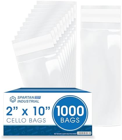 2" X 10" Self-Sealing Cellophane Bags (1000 Count) Clear Treat Bags by SpartanIndustrial