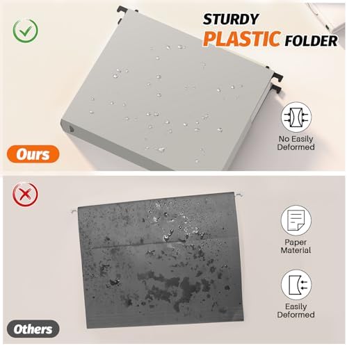 SHUTEX Extra Capacity Plastic Hanging File Folders, 12 Pack, Letter, Grey - Image 3