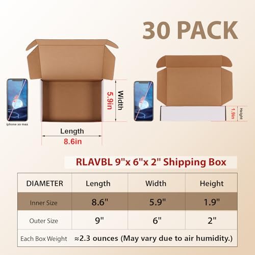 RLAVBL 30 Pack 9x6x2 Shipping Boxes, White Corrugated Cardboard Mailer Box - Image 2